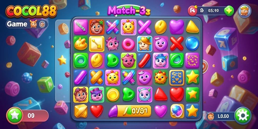 Screenshot COCOL88 menampilkan gameplay Match-3 yang menarik.