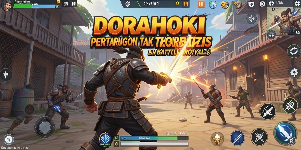 Screenshot DORAHOKI menampilkan aksi pertempuran seru dalam Battle Royale.