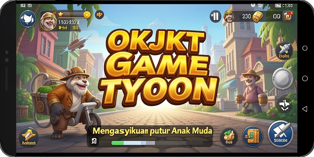 Screenshot menampilkan gameplay seru dari OKJKT dengan elemen Tycoon.