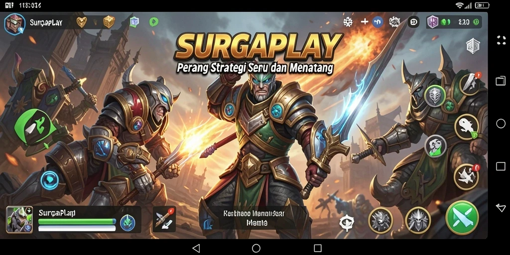 Screenshot SURGAPLAY menunjukkan pertempuran strategis yang intens.