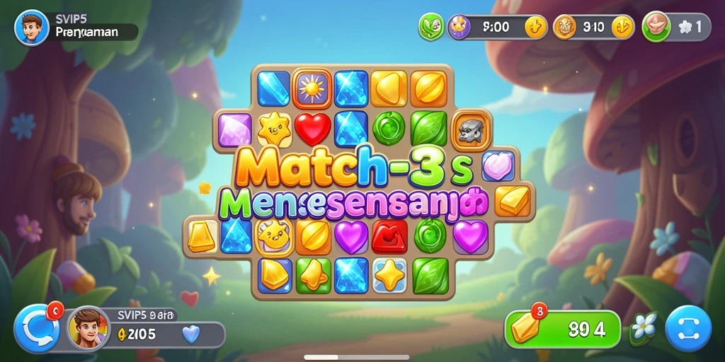 Tampilan permainan SVIP5 yang penuh warna dan tantangan Match-3.