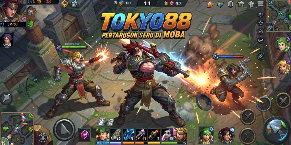 Tampilan layar gameplay seru di TOKYO88 dengan aksi MOBA yang mendebarkan.