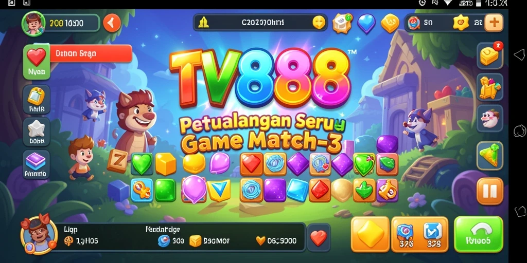 Screenshot utama menunjukkan gameplay seru dalam TV888 match-3.