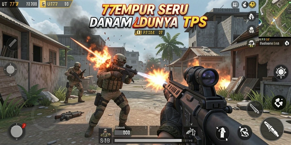 Screenshot UT77 menampilkan pertarungan penuh aksi di arena TPS.