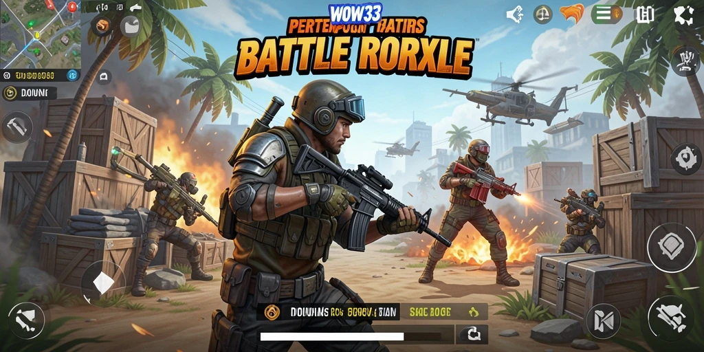 Screenshot gameplay WOW33 menampilkan aksi pertempuran intens di arena.